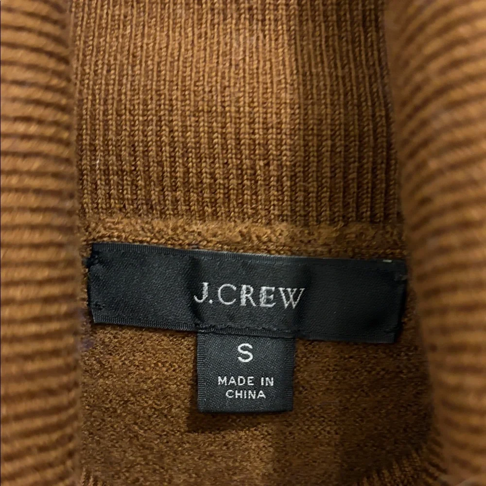 J. Crew Brown Turtleneck Sweater with Blue and White Stripes - Picture 2 of 4